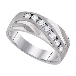 Mens Round Diamond Wedding Band Ring 1/2 Cttw 10kt White Gold - REF-59A9M