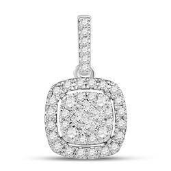 Womens Princess Diamond Square Cluster Pendant 1/2 Cttw 14kt White Gold - REF-36W9K