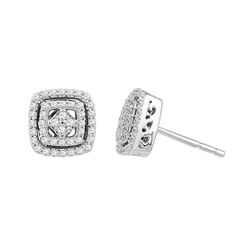 Womens Round Diamond Square Stud Earrings 3/8 Cttw 10kt White Gold - REF-21Y5N