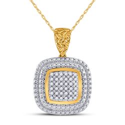 Womens Round Diamond Square Pendant 1/10 Cttw 10kt Yellow Gold - REF-13H9R