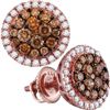 Image 1 : Womens Round Brown Diamond Circle Frame Cluster Earrings 1 Cttw 14kt Rose Gold - REF-65K5Y