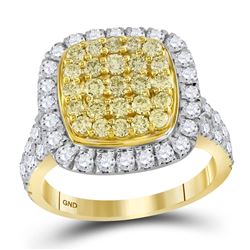 Womens Round Natural Yellow Diamond Cluster Ring 1-3/4 Cttw 14kt Yellow Gold - REF-104R9X