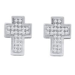 Womens Round Diamond Cross Earrings 1/6 Cttw 10kt White Gold - REF-12X9A