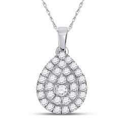 Womens Round Diamond Teardrop Pendant 1/2 Cttw 10kt White Gold - REF-24N9F