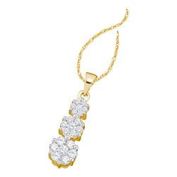 Womens Round Diamond Triple Trinity Cluster Pendant 1/4 Cttw 14kt Yellow Gold - REF-23Y9N