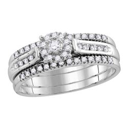 Round Diamond 3-Piece Bridal Wedding Ring Band Set 1/4 Cttw 14kt White Gold - REF-48N5F