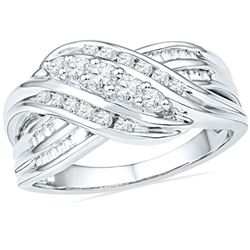 Womens Round Diamond 5-Stone Crossover Band Ring 1/2 Cttw 10kt White Gold - REF-37A5M