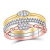 Image 1 : Womens Round Diamond 3-Piece Stackable Band Ring Set 1/2 Cttw 10kt Tri-Tone Gold - REF-38A9M