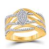 Image 1 : Womens Round Diamond Woven Thread Oval Cluster Ring 1/3 Cttw 10kt Yellow Gold - REF-30K5Y
