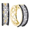 Image 1 : Womens Round Black Color Enhanced Diamond Hoop Earrings 3/4 Cttw 10kt Yellow Gold - REF-41R5X