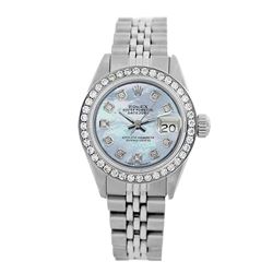 Rolex Pre-owned 26mm Womens Custom Blue MOP Stainless Steel - REF-470H4N