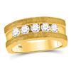 Image 1 : Mens Round Diamond Single Row 5-Stone Wedding Band Ring 1/2 Cttw 10k Yellow Gold - REF-58A9M