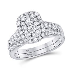 Round Diamond Bridal Wedding Ring Band Set 1 Cttw 10kt White Gold - REF-65A5M