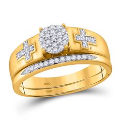 Diamond Cluster Cross Bridal Wedding Ring Band Set 1/4 Cttw 10kt Yellow Gold - REF-26K5Y