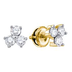 Womens Round Diamond 3-stone Earrings 3/4 Cttw 14kt Yellow Gold - REF-54M5H