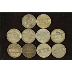10 ASSORTED 35% SILVER JEFFERSON WAR NICKELS