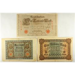 GERMANY 1920-100 MARK, 1910-1000 MARK AND 1923-