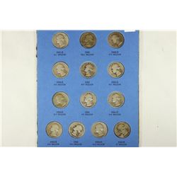 13 ASSORTED 1941-1945 WASHINGTON SILVER QUARTERS