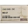 Image 3 : 1965 SMS WASHINGTON QUARTER NGC MS67