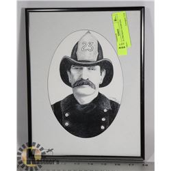 VINTAGE FIREMAN CHARCOAL PRINT