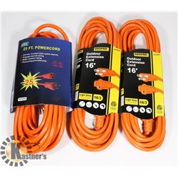 NEW 3 OUTDOOR EXTENSION CORDS