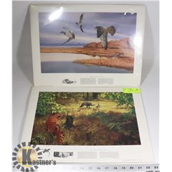 LOT OF TWO ART PRINT : RED FOX AND FALCON
