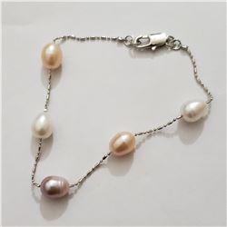 SILVER FRESH WATER PEARL 7.5"  BRACELET