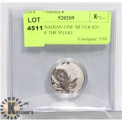 2013 CANADIAN FINE SILVER $20 YEAR OF THE SNAKE
