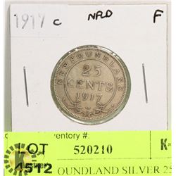 1917 NEWFOUNDLAND SILVER 25 CENT COIN