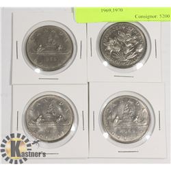 4 CANADIAN DOLLAR COINS, YEARS 1968,1969,1969,1970