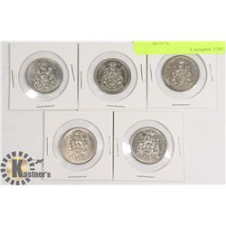 5 CANADIAN 50 CENT COINS, YEARS 1968,1969,1970,