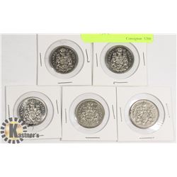 5 CANADIAN 50 CENT COINS, YEARS 1972,1973,1974,