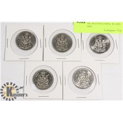 5 CANADIAN 50 CENT COINS, YEARS 1974,1979,1981,