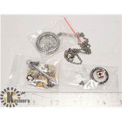 SILVER CRYSTAL CHARM LOCKET W/CHAIN & EXTRA CHARMS