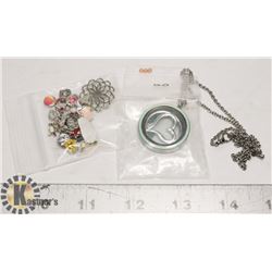 SILVER & MINT CHARM LOCKET W/CHAIN & EXTRA CHARMS
