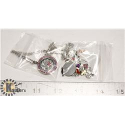 PINK & SILVER CHARM LOCKET W/ CHAIN & EXTRA CHARMS