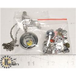 MED. SILVER CHARM LOCKET W/CHAIN & EXTRA CHARMS