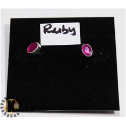 #5-RED RUBY STUD EARRINGS  -.925 STIRLING SILVER