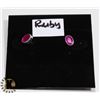 Image 1 : #5-RED RUBY STUD EARRINGS  -.925 STIRLING SILVER