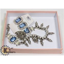 CRYSTAL BLUE AND WHITE NECKLACE AND EARRING SET