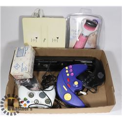 BOX OF CONTROLLERS AND MISC
