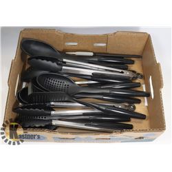 FLAT OF ASSORTED KITCHEN SERVING UTENSILS