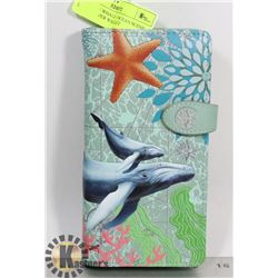 NEW BLUE WHALE / OCEAN SCENE LARGE ZIPPER WALLET