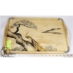 HAND PAINTED PEACOCK WOOD DINNER TRAY