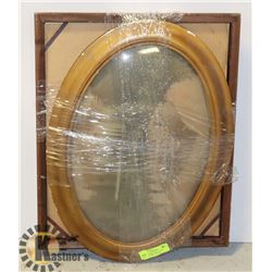 OVAL FRAMED BUBBLE GLASS SCENERY (TREE) ANTIQUE