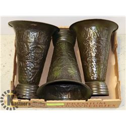 VASES- HAMMERED METAL- 13" TALL- SET OF 3