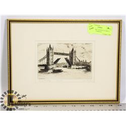 FRAMED ORIG. SIGNED ETCHING C. 1920 - TOWER BRIDGE