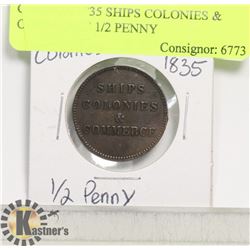 CANADA 1835 SHIPS COLONIES & COMMERCE 1/2 PENNY