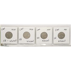 1928-1931 CANADIAN NICKELS- SET OF 4