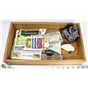 Image 1 : ESTATE BROWN WOOD BOX W/COLLECTIBLES